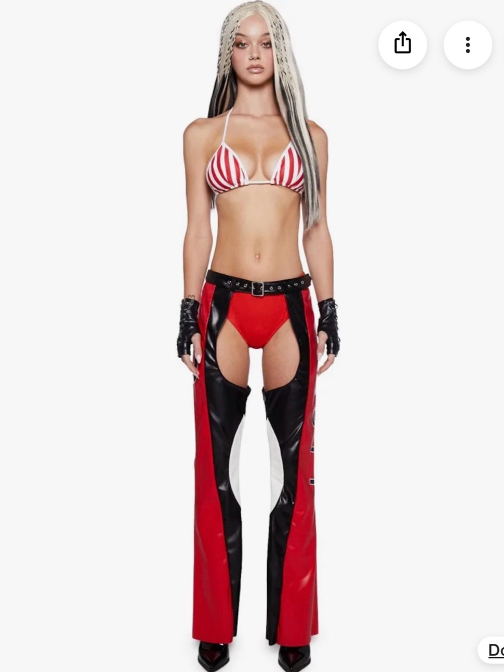 Dolls Kill Red & Black Cut-Out Chaps with Red Bikini Bottom